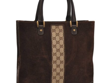 Authentic GUCCI Shoulder Tote Bag GG Suede Leather 120898 Brown 4412D Online