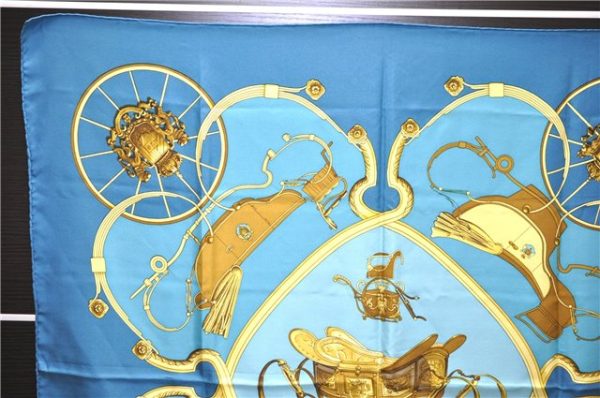 Authentic HERMES Carre 90 Scarf  SORINGS  Silk Blue 5402D Fashion