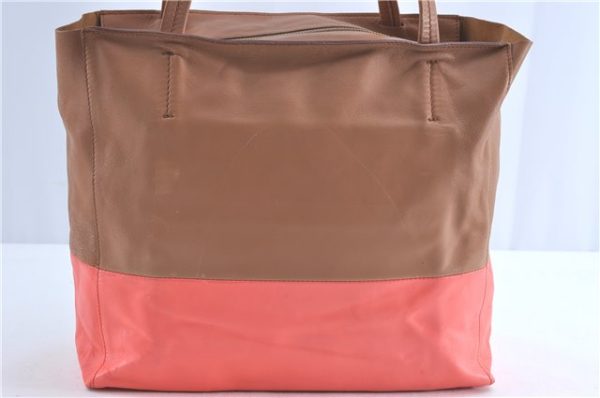 Auth CELINE Horizontal Cabas Bicolor Shoulder Tote Bag Leather Pink Brown 0396D Sale