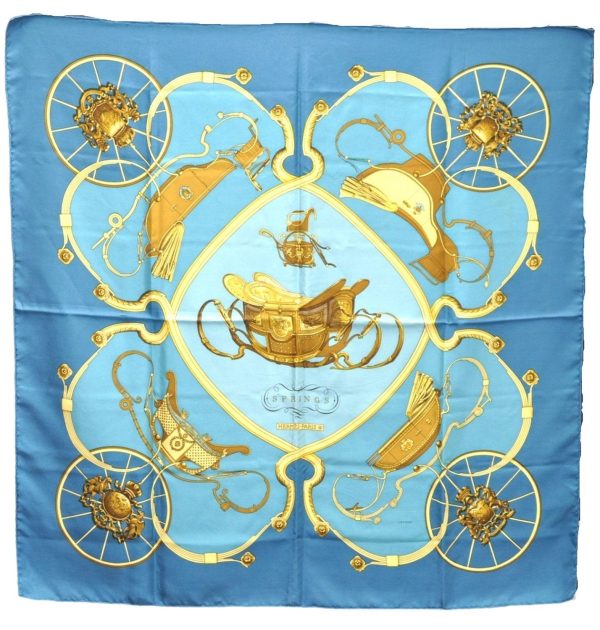 Authentic HERMES Carre 90 Scarf  SORINGS  Silk Blue 5402D Fashion