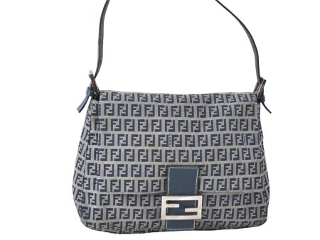 Auth FENDI Zucchino Mamma Baguette Shoulder Bag Canvas Leather Navy Blue H5163 Supply