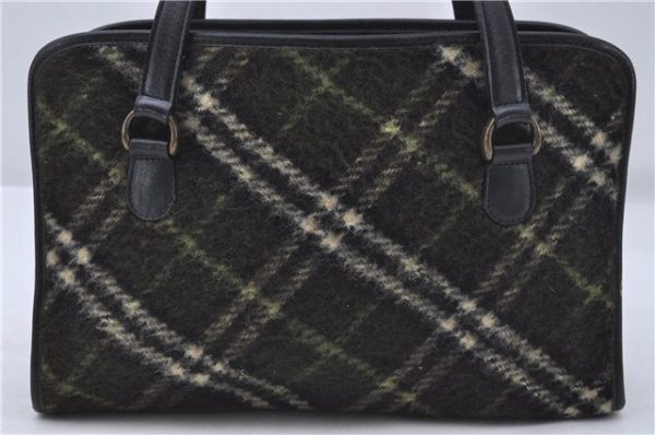 Auth BURBERRY BLUE LABEL Check Shoulder Hand Bag Wool Leather Khaki Green 3892D Online Hot Sale