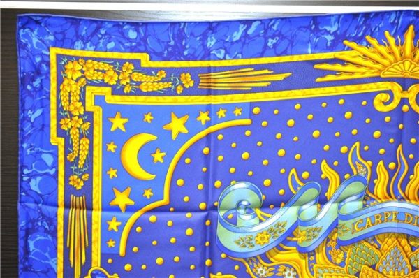 Authentic HERMES Carre 90 Scarf  CARPE DIEM  Silk Blue Box 3007D Cheap