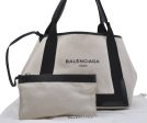 Auth BALENCIAGA Navy Caba S Hand Bag Canvas Leather 339933 White Black 5562D on Sale