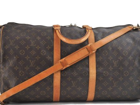 Auth Louis Vuitton Monogram Keepall Bandouliere 55 Boston Bag M41414 LV 3112D on Sale