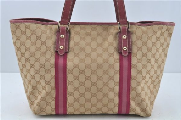 Auth GUCCI Sherry Line Shoulder Tote Bag GG Canvas Leather 139260 Beige J0565 For Cheap