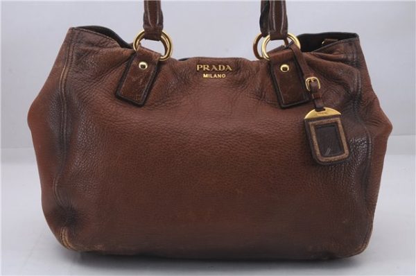 Authentic PRADA Deer Skin Leather Shoulder Tote Bag Brown 3199D on Sale