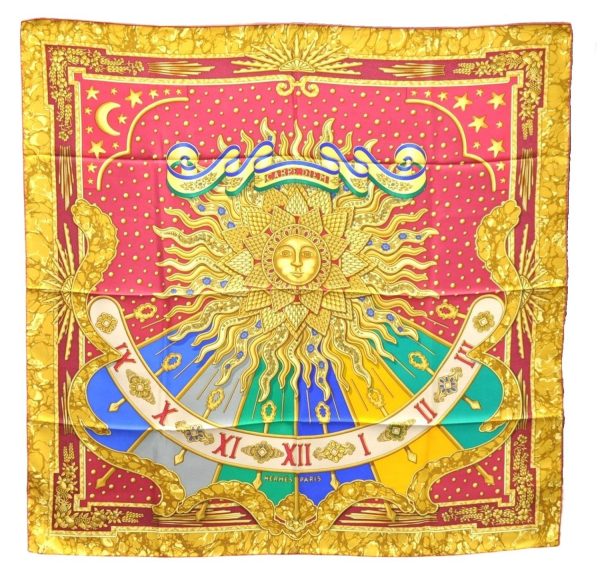 Authentic HERMES Carre 90 Scarf  CARPE DIEM  Silk Red Yellow 5456D Fashion