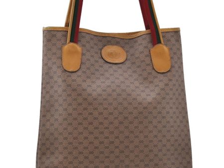 Auth GUCCI Web Sherry Line Micro GG Shoulder Tote Bag PVC Leather Brown 3922C For Cheap