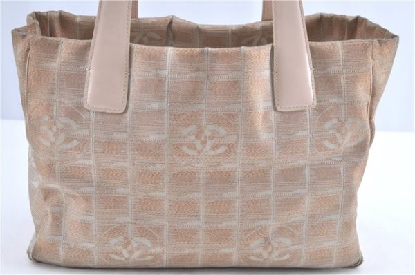 Auth CHANEL New Travel Line Shoulder Tote Bag Canvas Leather Pink Beige H9959 on Sale