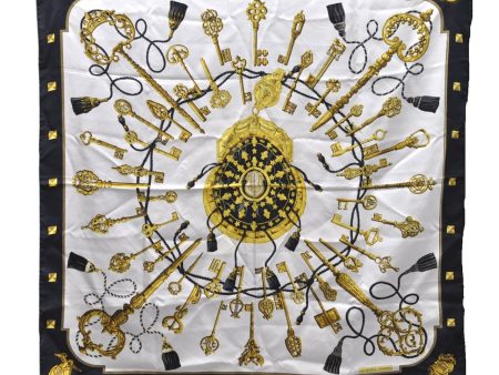 Authentic HERMES Carre 90 Scarf Key Tassel Motif Silk Black 5432D Online Sale