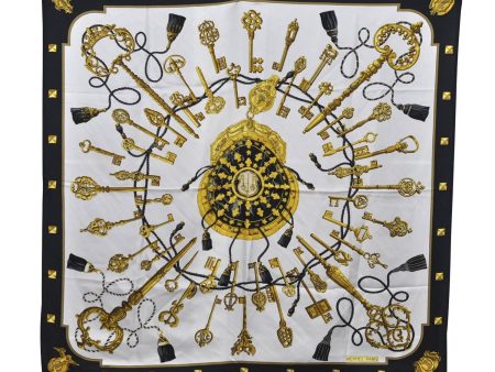 Authentic HERMES Carre 90 Scarf Key Tassel Motif Silk Black 6249C Online Hot Sale