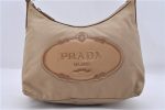 Authentic PRADA Nylon Enamel Logo Shoulder Bag Beige 3200D Sale