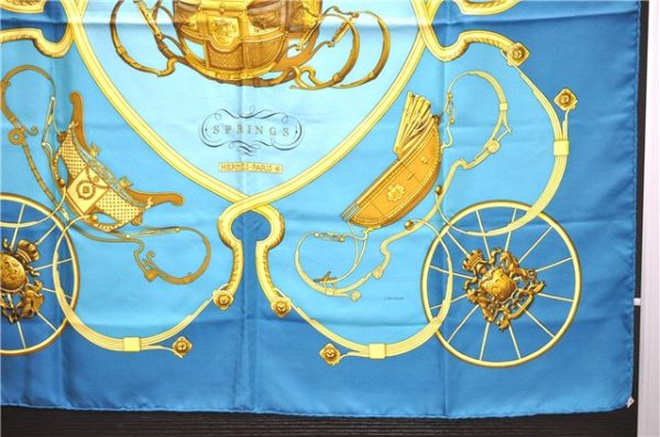 Authentic HERMES Carre 90 Scarf  SORINGS  Silk Blue 5402D Fashion