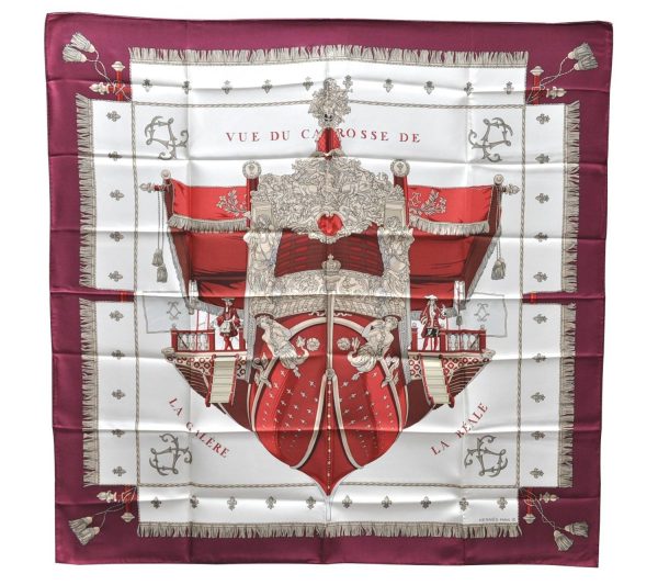 Authentic HERMES Carre 90 Scarf  VUE DU CARROSSE  Silk Bordeaux Red 3006D Cheap