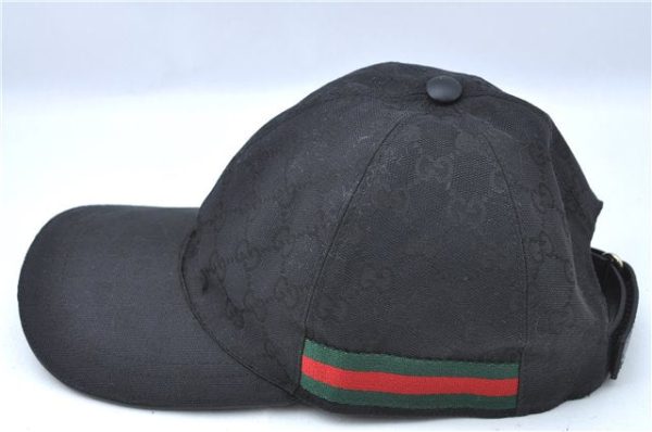 Authentic GUCCI Web Sherry Line Cap GG Canvas Leather Size M 200035 Black G9649 Hot on Sale