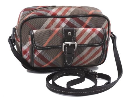 Authentic BURBERRY BLUE LABEL Check Shoulder Bag Nylon Leather Brown Red 3076D Hot on Sale