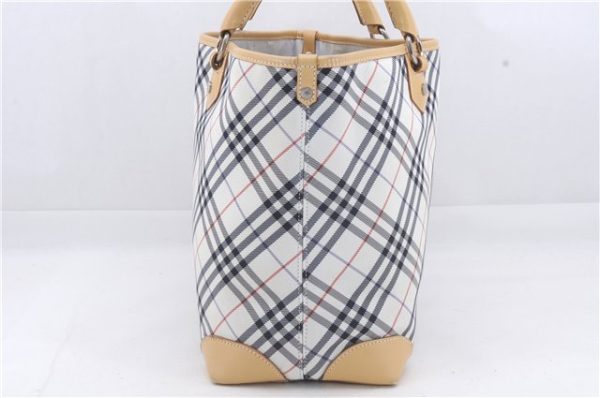 Authentic BURBERRY BLUE LABEL Check Shoulder Tote Bag Nylon Leather Ivory 4313D on Sale