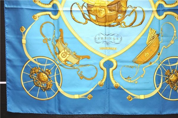 Authentic HERMES Carre 90 Scarf  SORINGS  Silk Blue 5402D Fashion