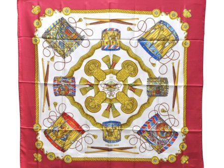 Authentic HERMES Carre 90 Scarf  LES TAMBOURS  Silk Red 2770D Online