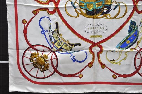 Authentic HERMES Carre 90 Scarf  SPRINGS  Silk White Red 2970D Hot on Sale