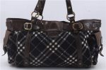 Authentic BURBERRY BLUE LABEL Check Shoulder Tote Bag Canvas Leather Blue 3043D For Sale