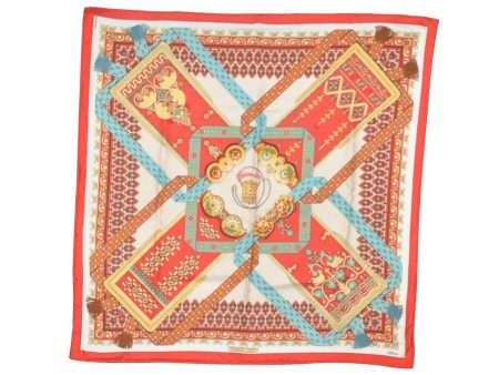 Auth HERMES Petit Carre 40 Scarf Handkerchief  Brins d or  Silk Red Box 6230C For Cheap