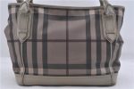 Authentic BURBERRY Check Hand Tote Bag PVC Leather Gray Beige 3123D Online Sale