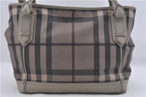 Authentic BURBERRY Check Hand Tote Bag PVC Leather Gray Beige 3123D Online Sale