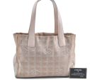 Auth CHANEL New Travel Line Shoulder Tote Bag Canvas Leather Pink Beige H9959 on Sale