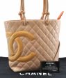 Auth CHANEL Cambon Line Quilted CC Logo Shoulder Tote Bag Beige Orange 6100A For Sale