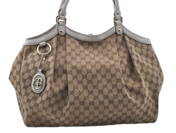 Aut GUCCI Sukey Shoulder Tote Bag GG Canvas Leather 211943 Brown White 3884D For Cheap