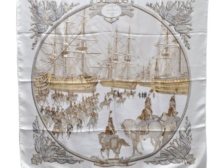 Authentic HERMES Carre 90 Scarf  MARINE ET CAVALERIE  Silk White Ivory 4341D Supply