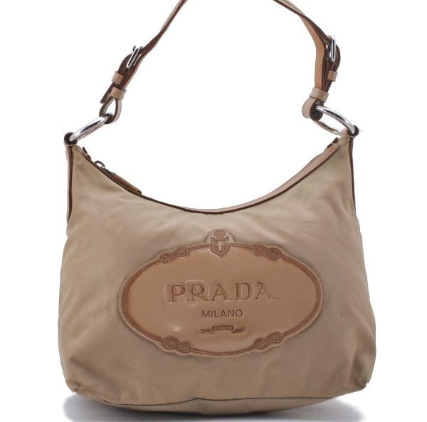 Authentic PRADA Nylon Enamel Logo Shoulder Bag Beige 3200D Sale