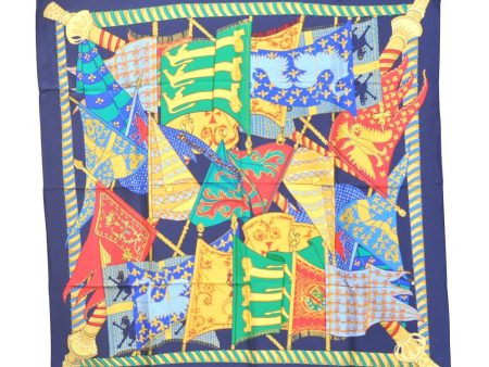 Authentic HERMES Carre 90 Scarf  Etendards et Bonnieres  Silk Navy Box 2812D Online Hot Sale