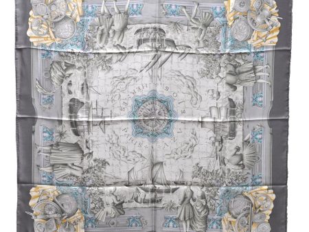 Authentic HERMES Carre 90 Scarf  AZVLEJOS  Silk Gray 5455D on Sale