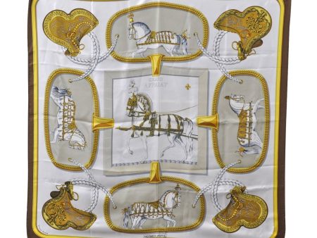 Authentic HERMES Carre 90 Scarf  GRAND APPARAT  Silk Brown 2799D on Sale