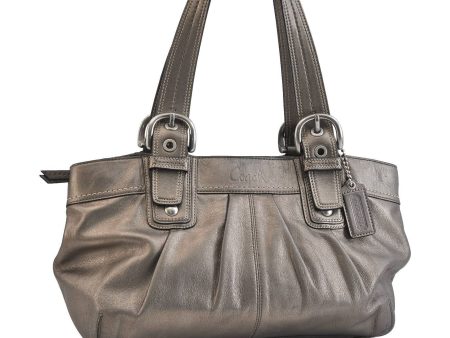 Auth COACH Soho Pleated Shoulder Tote Bag Leather F13732 Metallic Gray 5591B Discount