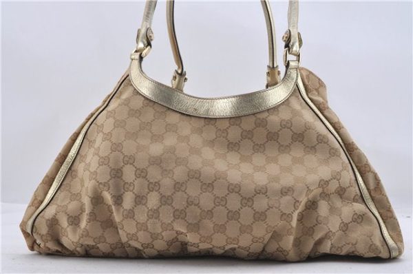 Auth GUCCI Abbey Shoulder Tote Bag GG Canvas Leather 189835 Beige Gold 3882D Online Sale