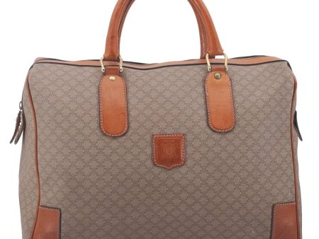 Authentic CELINE Macadam Blason Pattern Boston Bag Hand PVC Leather Beige 3442D Online Hot Sale