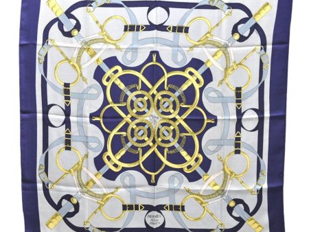 Authentic HERMES Carre 90 Scarf  Eperon d or  Silk Navy 5425D on Sale