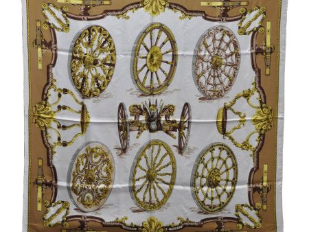 Authentic HERMES Carre 90 Scarf  Roues de Canon  Silk Ivory 2980D For Discount