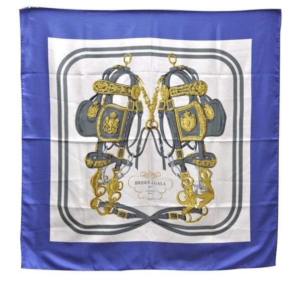 Authentic HERMES Carre 90 Scarf  BRIDES de GALA par  Silk Blue 4329D Cheap