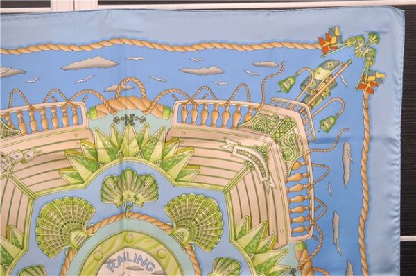 Authentic HERMES Carre 90 Scarf  RAILING  Silk Light Blue Box 6162C For Discount