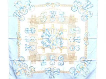 Authentic HERMES Carre 90 Scarf  LES RUBANS DU CHEVAL  Silk Light Blue H9987 Discount