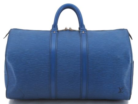 Authentic Louis Vuitton Epi Keepall 45 Boston Travel Bag Blue M42975 LV 4378D Online Hot Sale