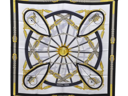 Authentic HERMES Carre 90 Scarf  En Roue Libre  Silk White Black 6250C Online now