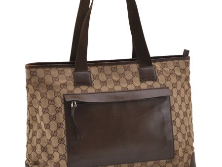 Authentic GUCCI Shoulder Tote Bag GG Canvas Leather 34339 Brown 3038D For Cheap