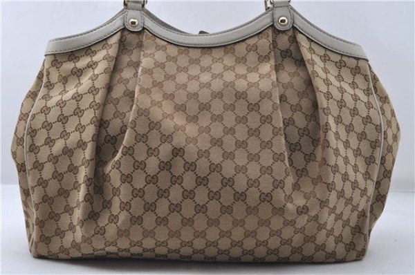 Aut GUCCI Sukey Shoulder Tote Bag GG Canvas Leather 211943 Brown White 3884D For Cheap