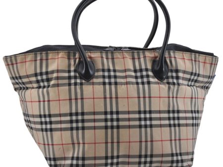 Authentic BURBERRY BLUE LABEL Check Shoulder Tote Bag Nylon Leather Beige 3891D Online Hot Sale